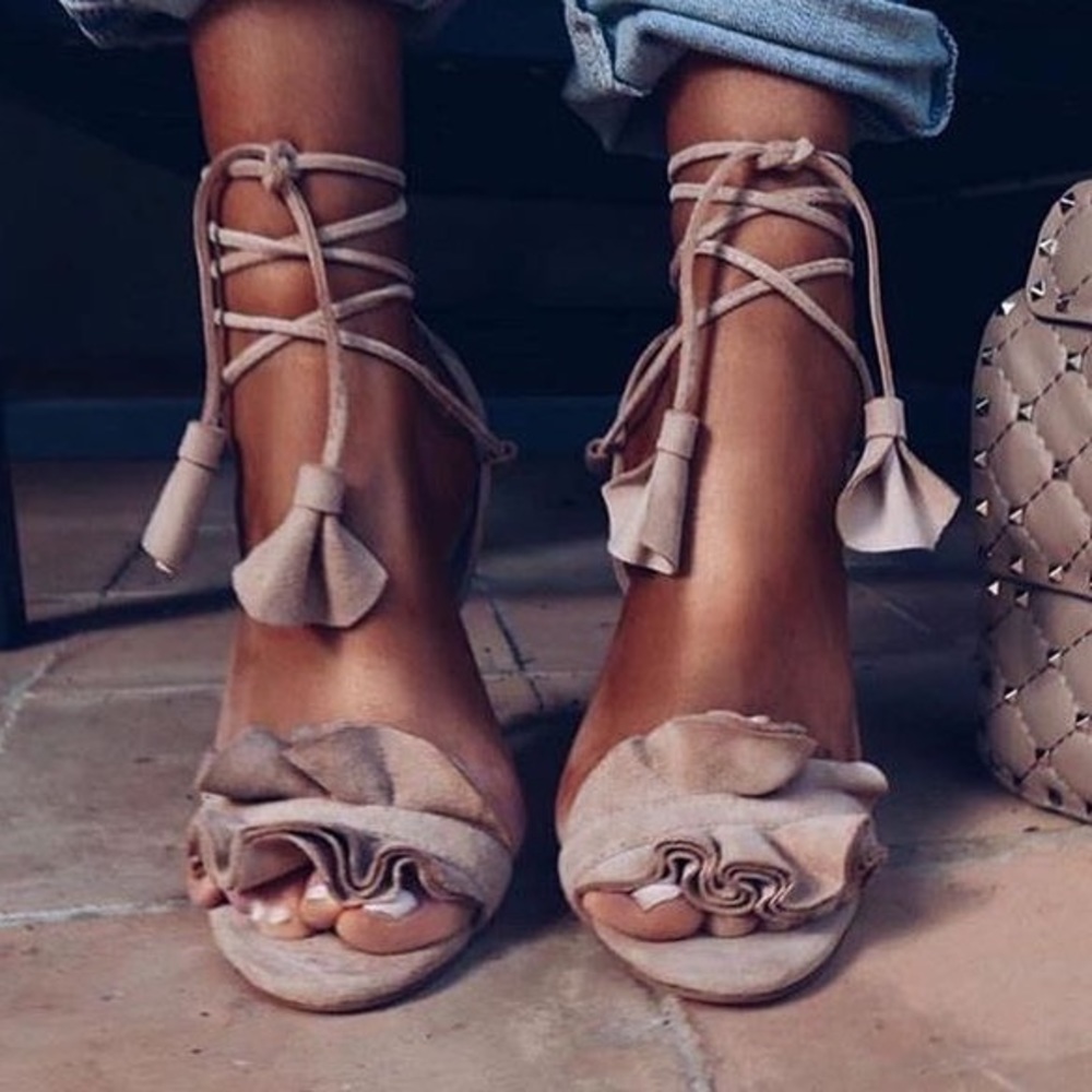 Black squiggle tie up heels